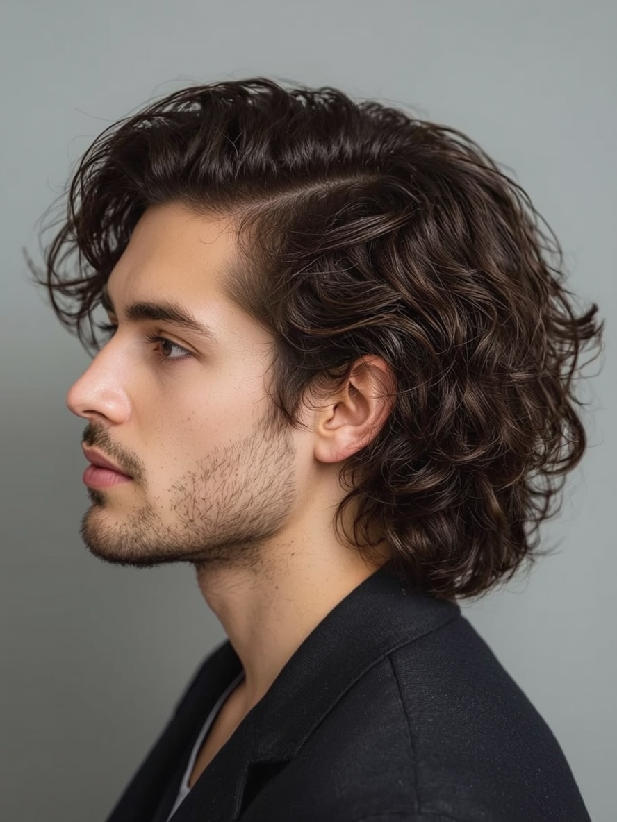 Men’s Curly Haircut The Swept Back Curls