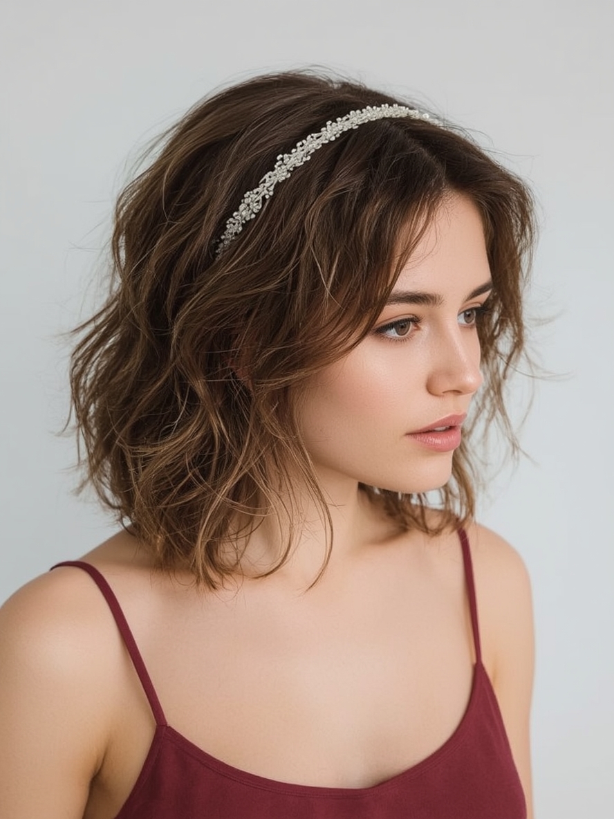 Romantic Short Messy Haircuts For Women The Soft Waves With a Headband