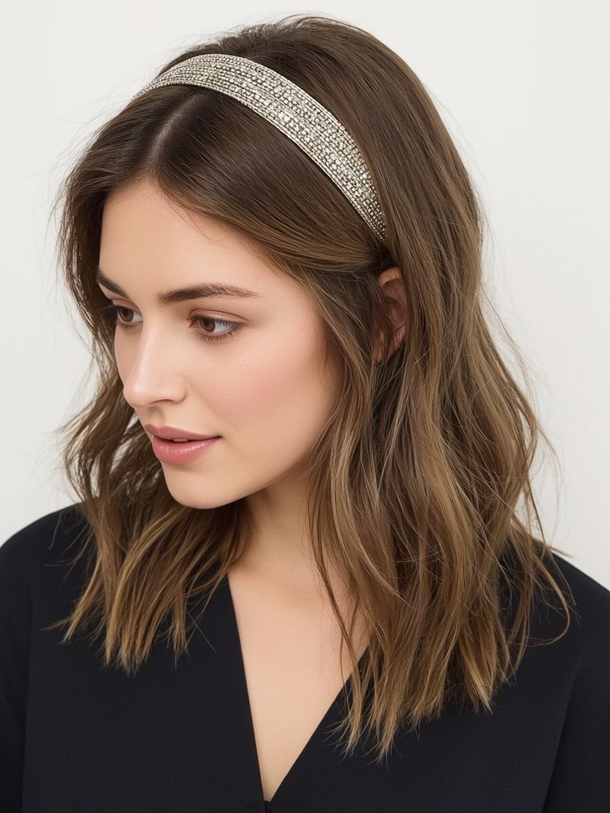 Shoulder Length Hairstyle For Thin Hair Fine Accessorized with a Headband