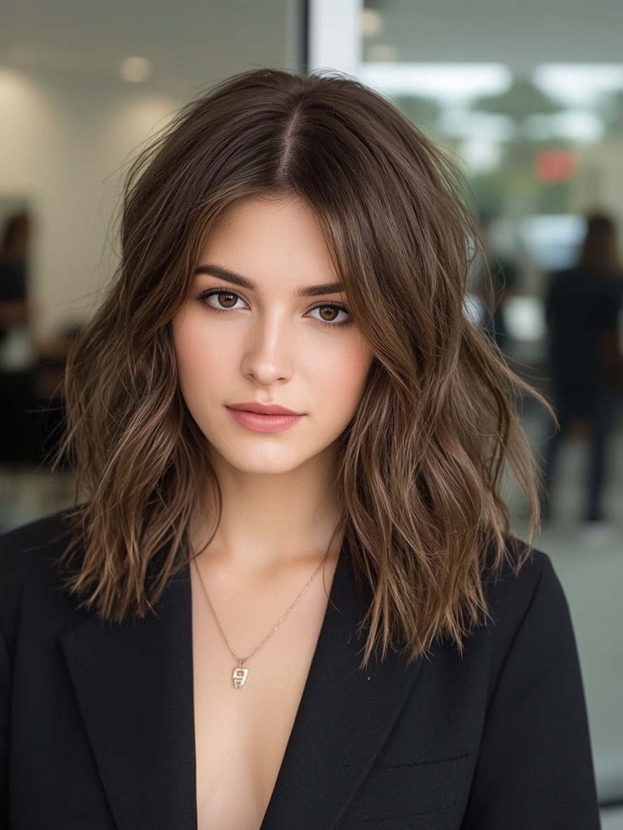 Shoulder Length Hairstyle For Thin Hair Fine Center Part with Volume