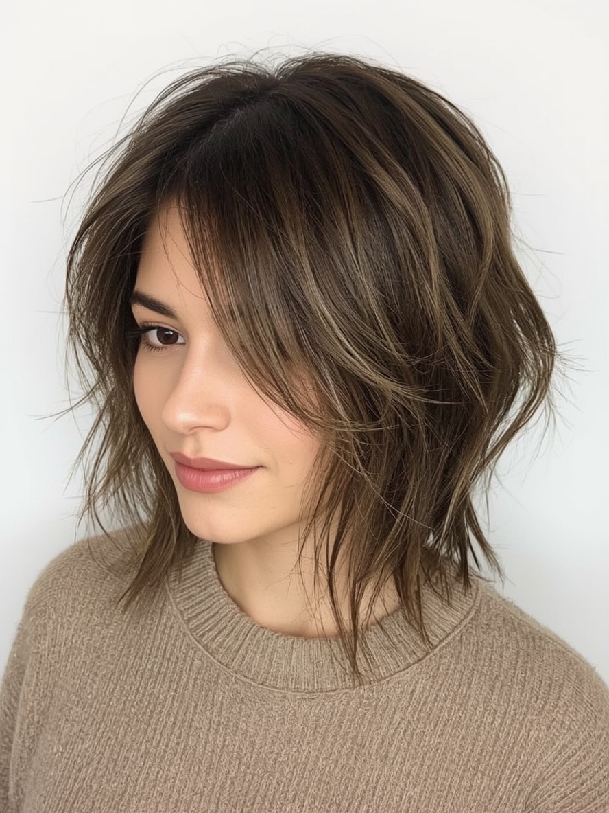 Shoulder Length Hairstyle For Thin Hair Fine Choppy Layers