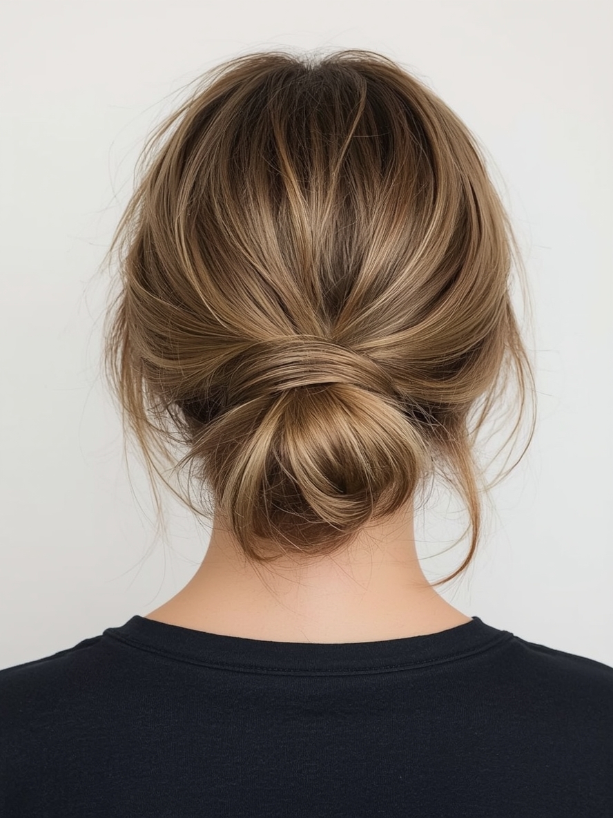 Shoulder Length Hairstyle For Thin Hair Fine Messy Bun with Face Framing Pieces
