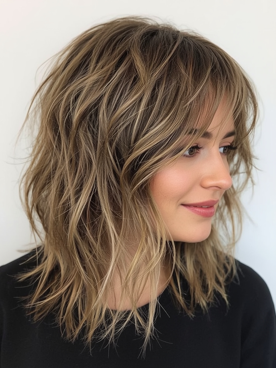 Shoulder Length Hairstyle For Thin Hair Fine Shaggy Layers