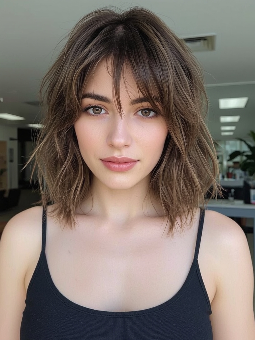 Shoulder Length Hairstyle For Thin Hair Fine Side Swept Bangs