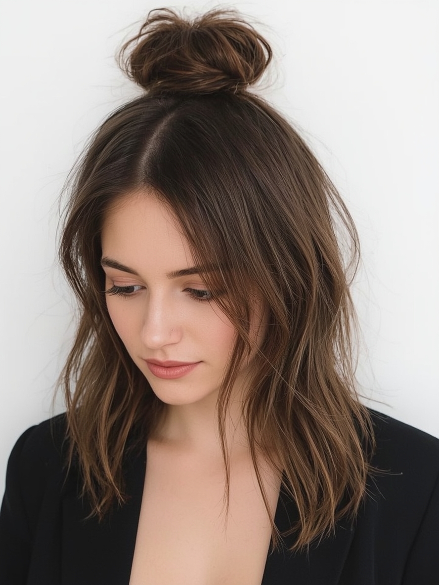 Shoulder Length Hairstyle For Thin Hair Fine Top Knot