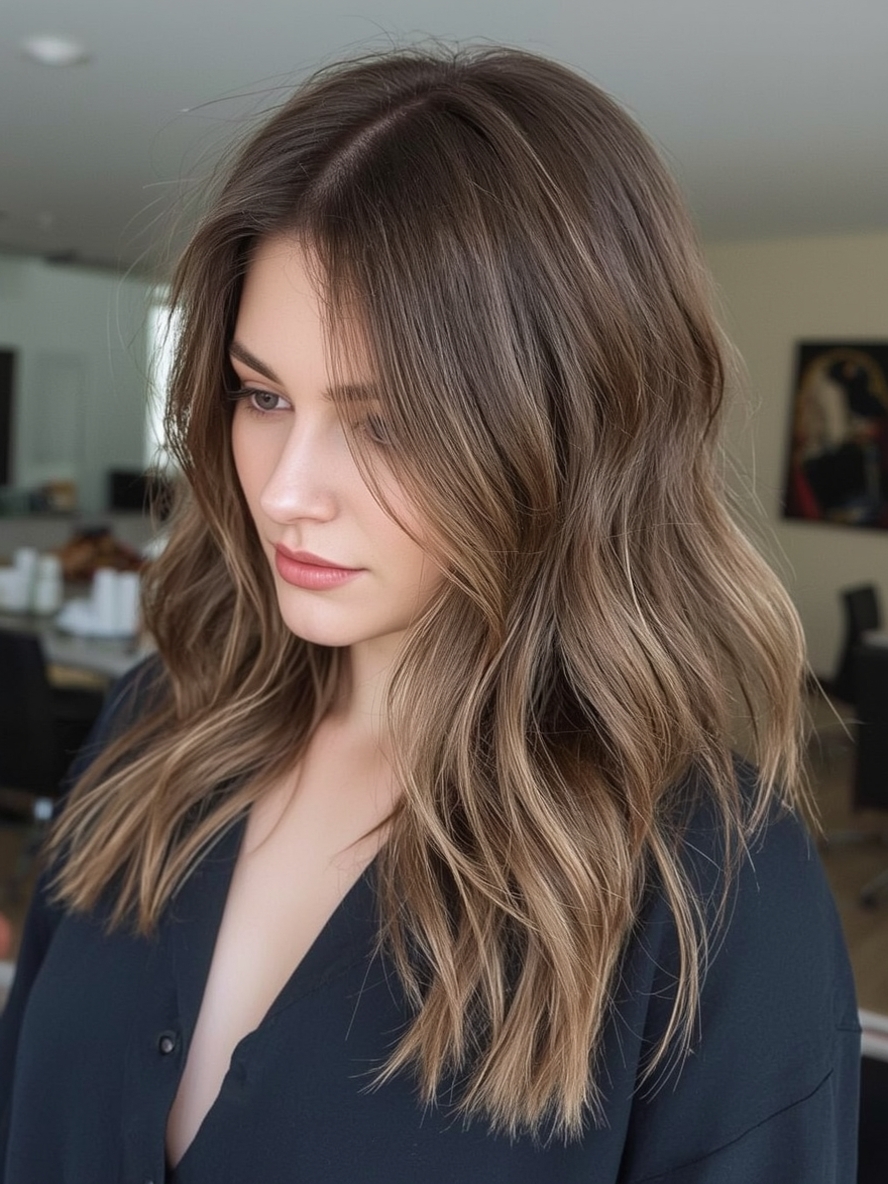 Subtle Caramel Balayage with Lowlights