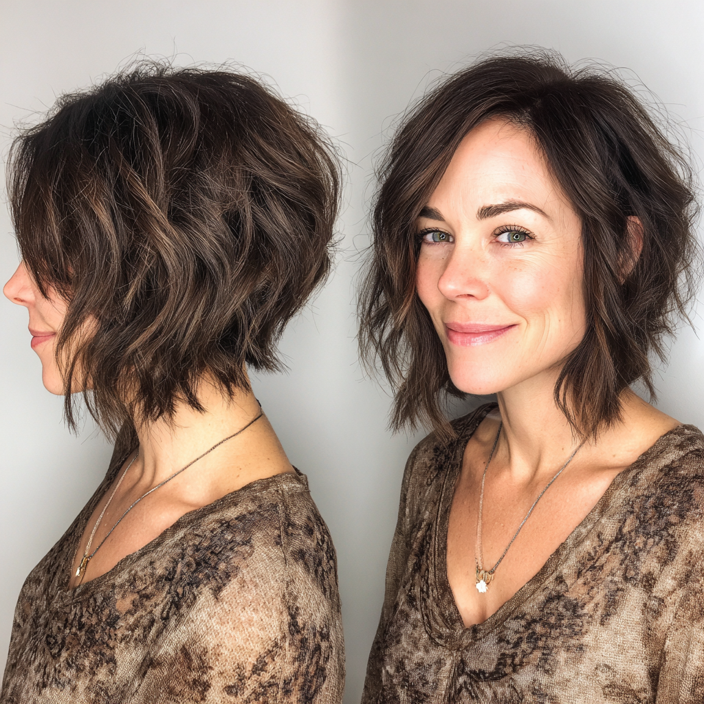 Textured Angled Bob Haircut with Layers