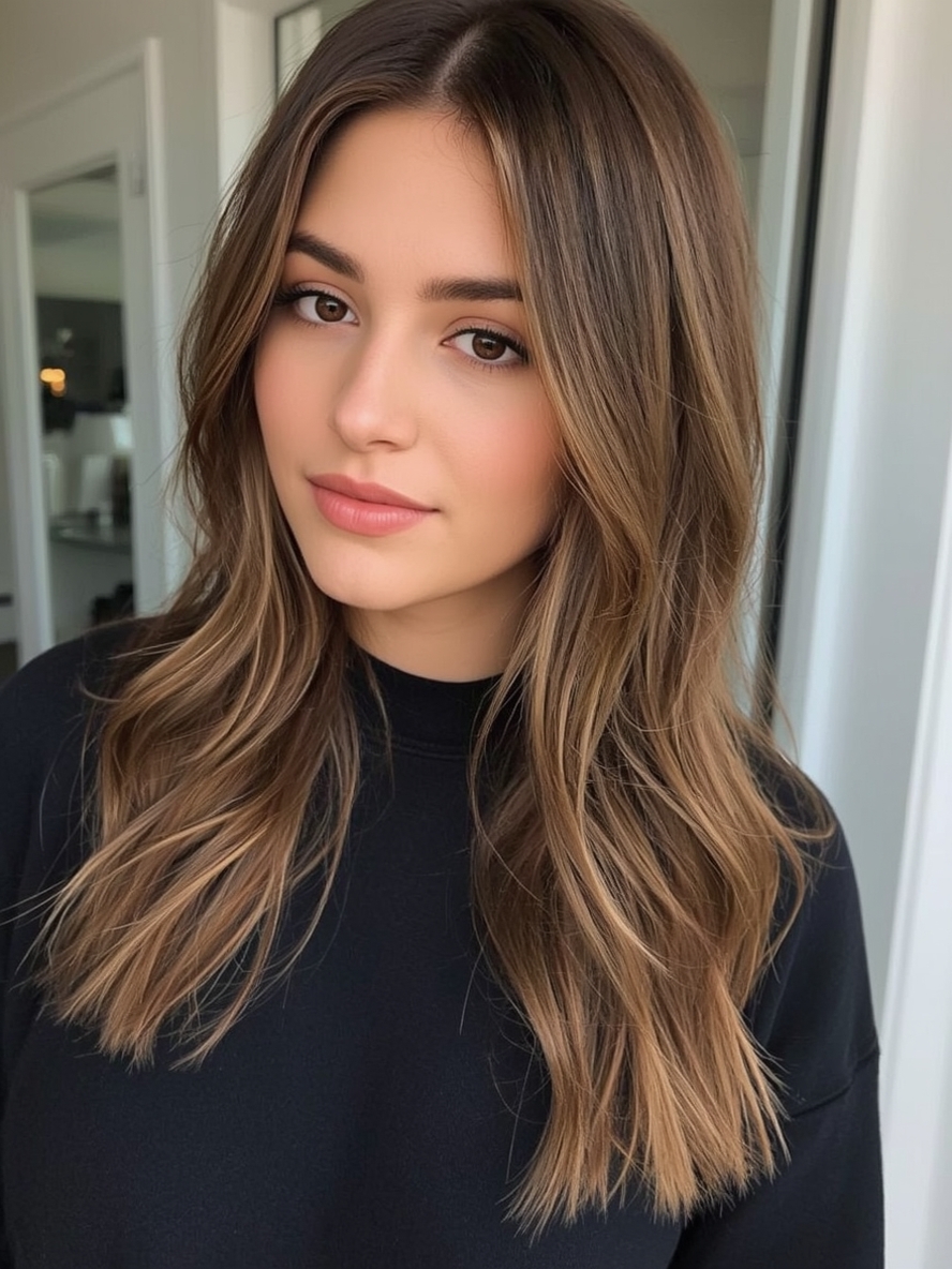 Warm Caramel Balayage for Brunettes